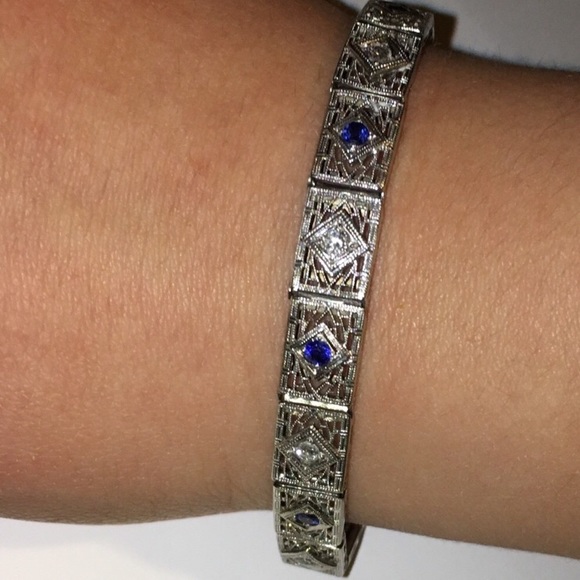 Jewelry - Antique 14K White Gold Sapphire Diamond Bracelet